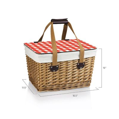 Canasta Wicker Basket - Beige Canvas with Red &amp; White Gingham Pattern Lid Image 2