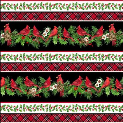 Cardinal Christmas Border Stripe Cotton Fabric by Northcott by the yard Image 1