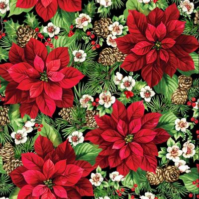 Cardinal Christmas Poinsettias Cotton Fabric by Northcott by the yard Image 1