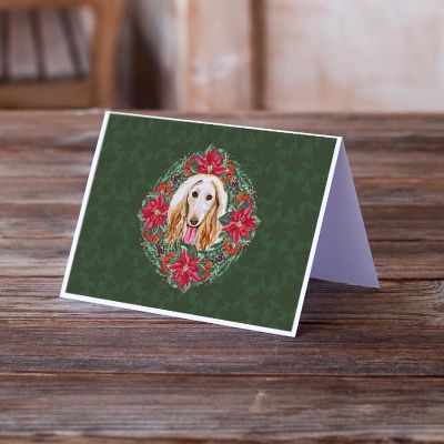 Caroline's Treasures Afghan Hound Poinsetta Wreath Greeting Cards and Envelopes Pack of 8, 7 x 5, Dogs Image 1