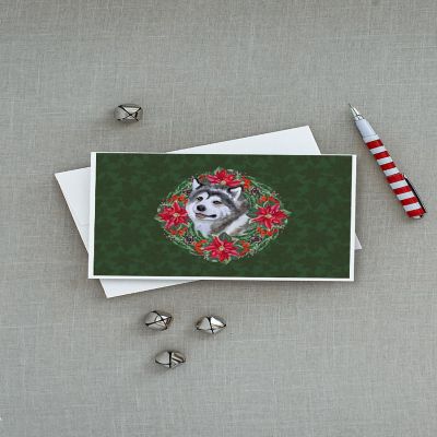 Caroline's Treasures Alaskan Malamute Poinsetta Wreath Greeting Cards and Envelopes Pack of 8, 7 x 5, Dogs Image 2