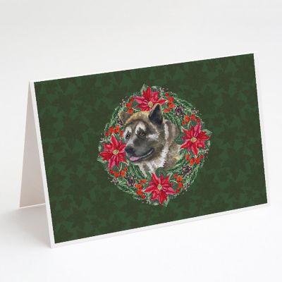 Caroline's Treasures American Akita Poinsetta Wreath Greeting Cards and Envelopes Pack of 8, 7 x 5, Dogs Image 1