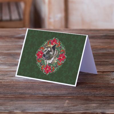 Caroline's Treasures American Akita Poinsetta Wreath Greeting Cards and Envelopes Pack of 8, 7 x 5, Dogs Image 1