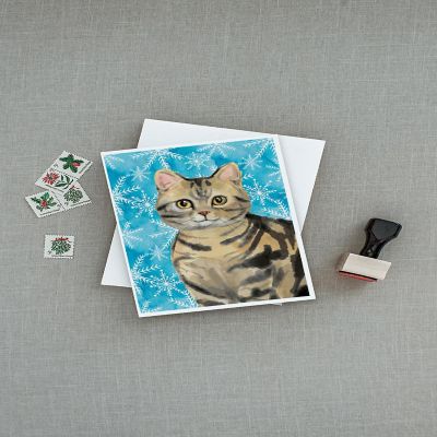 Caroline's Treasures American Shorthair Brown Tabby Winter Snowflakes Greeting Cards and Envelopes Pack of 8, 7 x 5, Cats Image 2