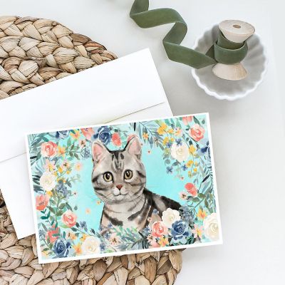 Caroline's Treasures American Shorthair Spring Flowers Greeting Cards and Envelopes Pack of 8, 7 x 5, Cats Image 1