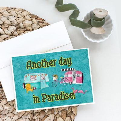 Caroline's Treasures Another Day in Paradise Retro Glamping Trailer Greeting Cards and Envelopes Pack of 8, 7 x 5, Camping Image 1