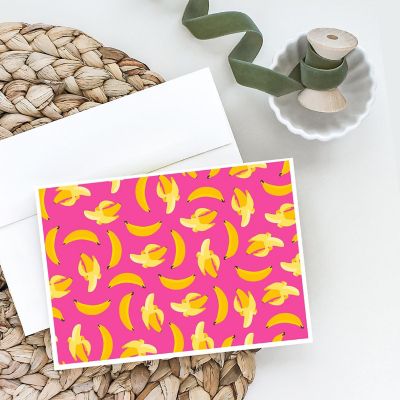 Caroline's Treasures Bananas on Pink Greeting Cards and Envelopes Pack of 8, 7 x 5, Food Image 1