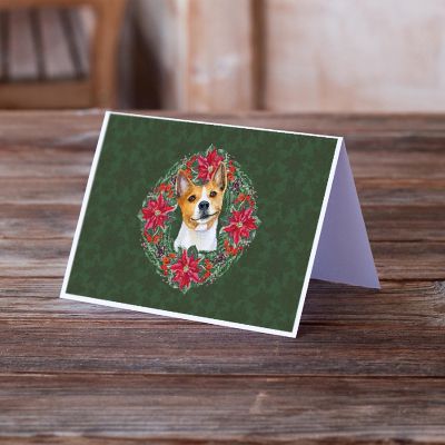 Caroline's Treasures Basenji Poinsetta Wreath Greeting Cards and Envelopes Pack of 8, 7 x 5, Dogs Image 1