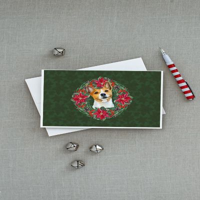 Caroline's Treasures Basenji Poinsetta Wreath Greeting Cards and Envelopes Pack of 8, 7 x 5, Dogs Image 2