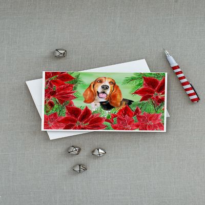 Caroline's Treasures Basset Hound Poinsettas Greeting Cards and Envelopes Pack of 8, 7 x 5, Dogs Image 2