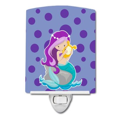 Caroline's Treasures Beach Mermaid Purple Hair Grace Ceramic Night Light, 4 x 6, Fantasy Image 1