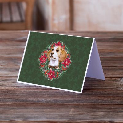 Caroline's Treasures Beagle Poinsetta Wreath Greeting Cards and Envelopes Pack of 8, 7 x 5, Dogs Image 1