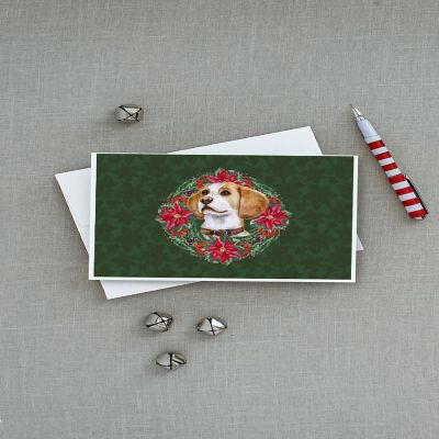 Caroline's Treasures Beagle Poinsetta Wreath Greeting Cards and Envelopes Pack of 8, 7 x 5, Dogs Image 2