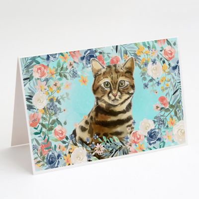 Caroline's Treasures Bengal Spring Flowers Greeting Cards and Envelopes Pack of 8, 7 x 5, Cats Image 1
