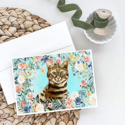 Caroline's Treasures Bengal Spring Flowers Greeting Cards and Envelopes Pack of 8, 7 x 5, Cats Image 1