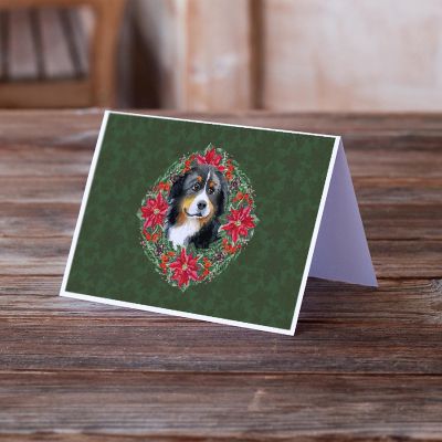 Caroline's Treasures Bernese Mountain Dog Poinsetta Wreath Greeting Cards and Envelopes Pack of 8, 7 x 5, Dogs Image 1