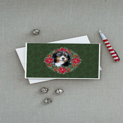 Caroline's Treasures Bernese Mountain Dog Poinsetta Wreath Greeting Cards and Envelopes Pack of 8, 7 x 5, Dogs Image 2