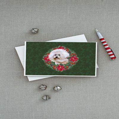 Caroline's Treasures Bichon Frise #2 Poinsetta Wreath Greeting Cards and Envelopes Pack of 8, 7 x 5, Dogs Image 2