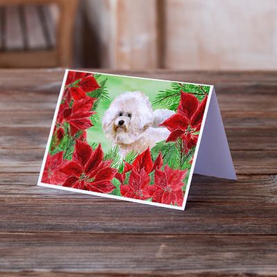Caroline's Treasures Bichon Frise #2 Poinsettas Greeting Cards and Envelopes Pack of 8, 7 x 5, Dogs Image 1