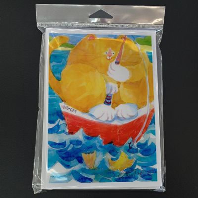 Caroline's Treasures Big Orange Tabby Fishing Greeting Cards and Envelopes Pack of 8, 7 x 5, Fish Image 2