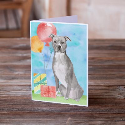 Caroline's Treasures Birthday, Happy Birthday Staffordshire Bull Terrier Greeting Cards and Envelopes Pack of 8, 7 x 5, Dogs Image 1