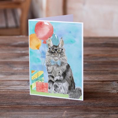 Caroline's Treasures Birthday, Maine Coon Happy Birthday Greeting Cards and Envelopes Pack of 8, 7 x 5, Cats Image 1