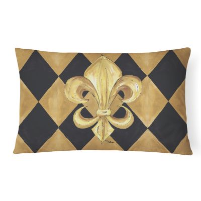 Caroline's Treasures Black and Gold Fleur de lis New Orleans Canvas Fabric Decorative Pillow, 12 x 16, New Orleans Image 1