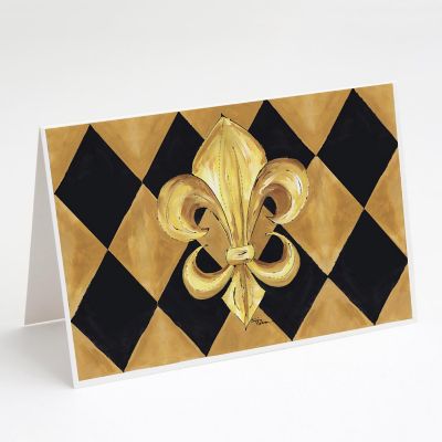 Caroline's Treasures Black and Gold Fleur de lis New Orleans Greeting Cards and Envelopes Pack of 8, 7 x 5, New Orleans Image 1