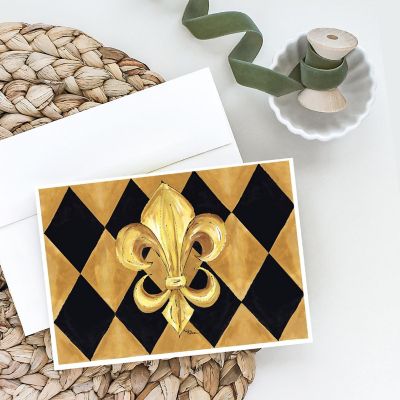 Caroline's Treasures Black and Gold Fleur de lis New Orleans Greeting Cards and Envelopes Pack of 8, 7 x 5, New Orleans Image 1