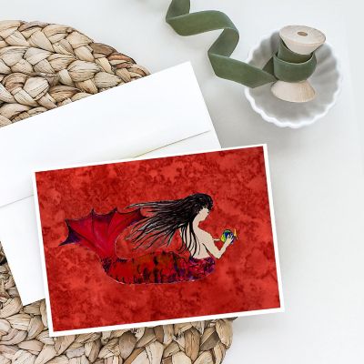 Caroline's Treasures Black Haired Mermaid on Red Greeting Cards and Envelopes Pack of 8, 7 x 5, Fantasy Image 1