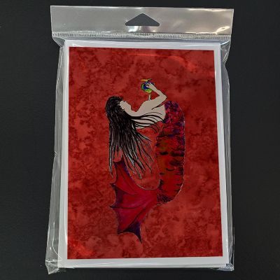 Caroline's Treasures Black Haired Mermaid on Red Greeting Cards and Envelopes Pack of 8, 7 x 5, Fantasy Image 2