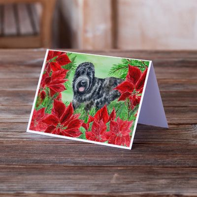 Caroline's Treasures Black Russian Terrier Poinsettas Greeting Cards and Envelopes Pack of 8, 7 x 5, Dogs Image 1
