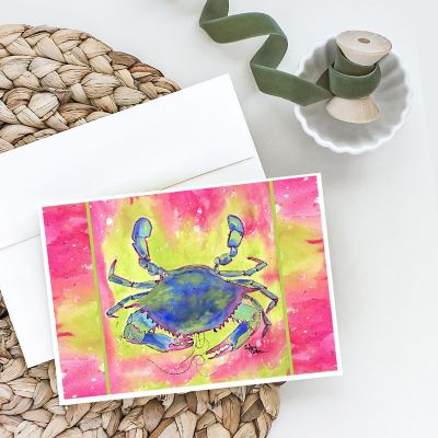 Caroline's Treasures Blue Crab Bright Pink and Green Greeting Cards and Envelopes Pack of 8, 7 x 5, Seafood Image 1