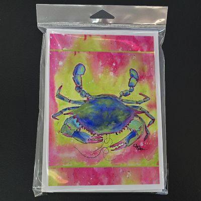 Caroline's Treasures Blue Crab Bright Pink and Green Greeting Cards and Envelopes Pack of 8, 7 x 5, Seafood Image 2