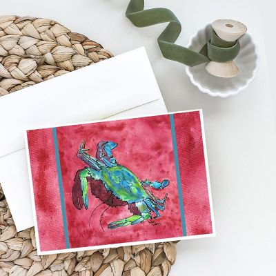Caroline's Treasures Blue Crab on Red Greeting Cards and Envelopes Pack of 8, 7 x 5, Seafood Image 1
