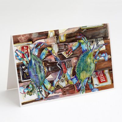 Caroline's Treasures Blue Crabby New Orleans Beer Bottles Greeting Cards and Envelopes Pack of 8, 7 x 5, Seafood Image 1