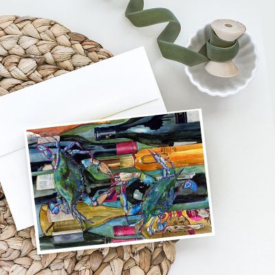 Caroline's Treasures Blue Crabby Wine Bottles Greeting Cards and Envelopes Pack of 8, 7 x 5, Seafood Image 1
