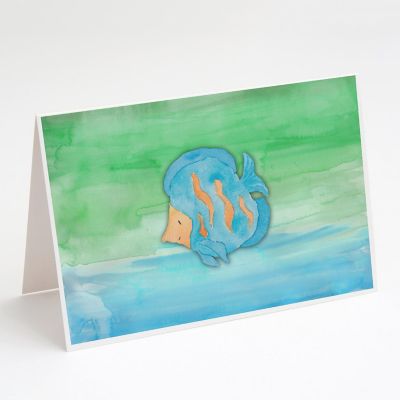 Caroline's Treasures Blue Fish Watercolor Greeting Cards and Envelopes Pack of 8, 7 x 5, Fish Image 1