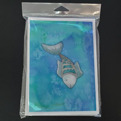 Caroline's Treasures Blue Fish Watercolor Greeting Cards and Envelopes Pack of 8, 7 x 5, Fish Image 2