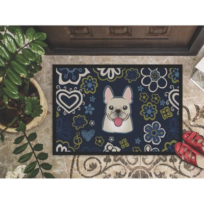 Caroline's Treasures Blue Flowers French Bulldog Indoor or Outdoor Mat 24x36, 36 x 24, Dogs Image 1