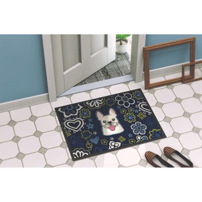 Caroline's Treasures Blue Flowers French Bulldog Indoor or Outdoor Mat 24x36, 36 x 24, Dogs Image 2