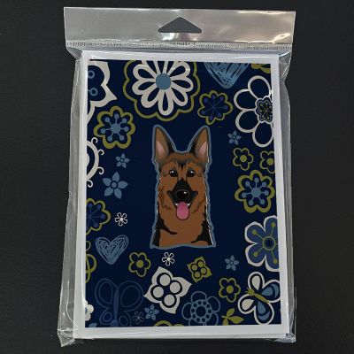 Caroline's Treasures Blue Flowers German Shepherd Greeting Cards and Envelopes Pack of 8, 7 x 5, Dogs Image 2