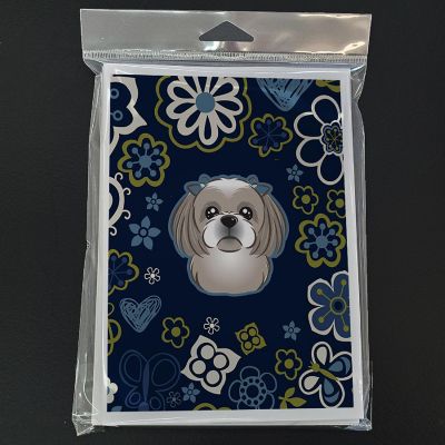 Caroline's Treasures Blue Flowers Gray Silver Shih Tzu Greeting Cards and Envelopes Pack of 8, 7 x 5, Dogs Image 2