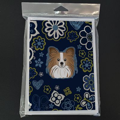 Caroline's Treasures Blue Flowers Papillon Greeting Cards and Envelopes Pack of 8, 7 x 5, Dogs Image 2