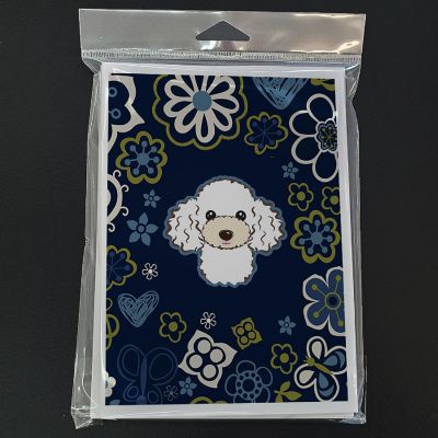 Caroline's Treasures Blue Flowers White Poodle Greeting Cards and Envelopes Pack of 8, 7 x 5, Dogs Image 2