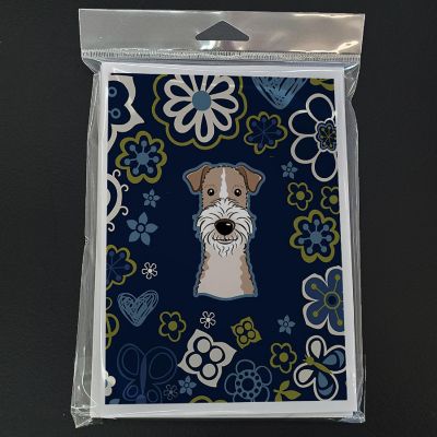 Caroline's Treasures Blue Flowers Wire Haired Fox Terrier Greeting Cards and Envelopes Pack of 8, 7 x 5, Dogs Image 2