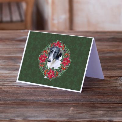 Caroline's Treasures Borzoi Poinsetta Wreath Greeting Cards and Envelopes Pack of 8, 7 x 5, Dogs Image 1