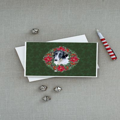 Caroline's Treasures Borzoi Poinsetta Wreath Greeting Cards and Envelopes Pack of 8, 7 x 5, Dogs Image 2