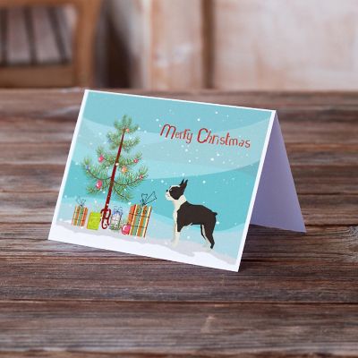 Caroline's Treasures Boston Terrier Christmas Tree Greeting Cards and Envelopes Pack of 8, 7 x 5, Dogs Image 1