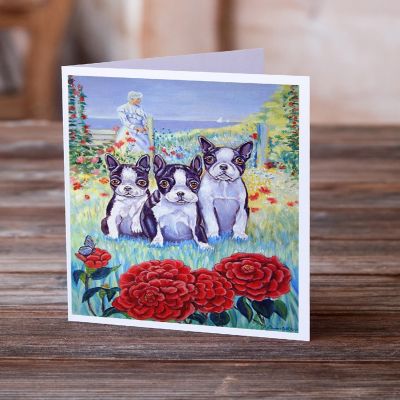 Caroline's Treasures Boston Terrier Trio Greeting Cards and Envelopes Pack of 8, 7 x 5, Dogs Image 1